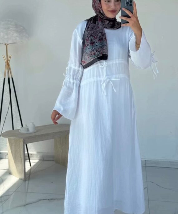 Solera Müslin Elbise L100216 - Beyaz ( Astarlı )