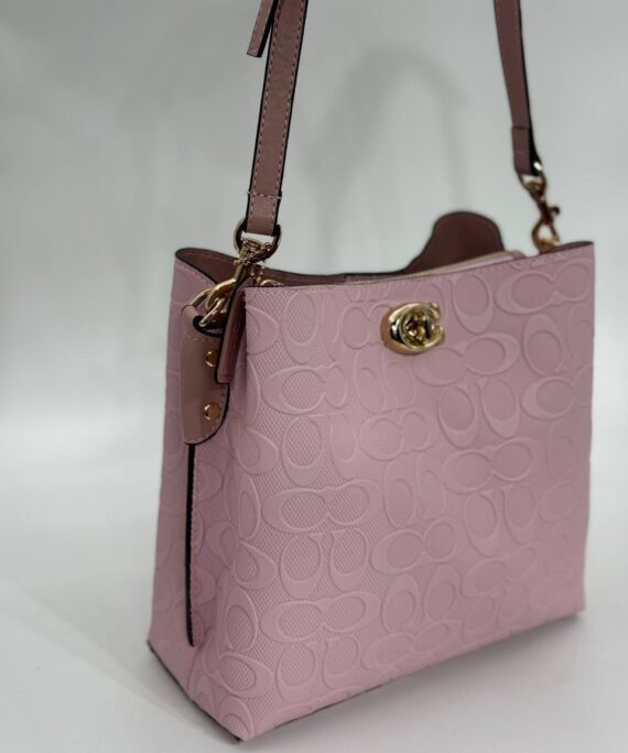 Coach Gofraj baskılı kilitli büzgülü pembe çanta