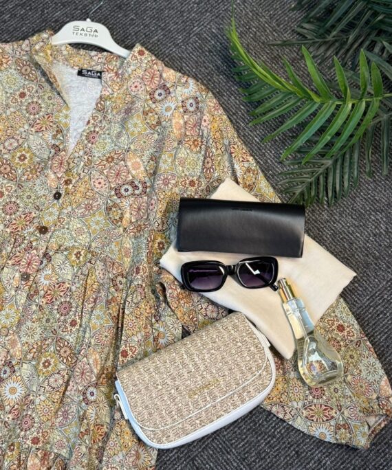 Etnik Desen Elbise-1204-Kahve