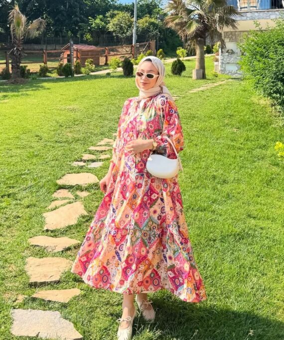 Freza Mango Çiçek Elbise - Pembe