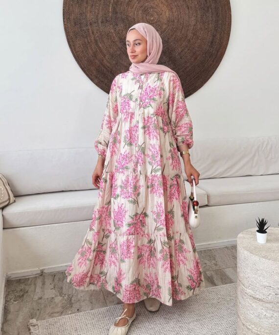 Mimoza Desen Elbise BÜYÜK BEDEN  -Pamuk Şekeri