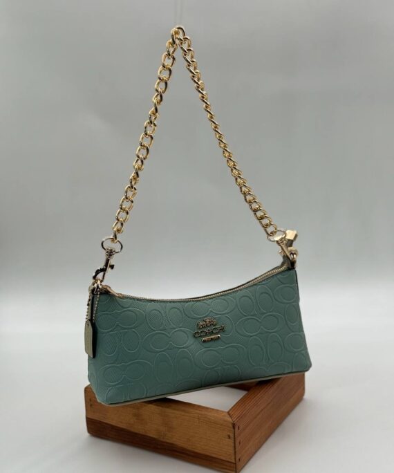 Coach Gofraj baskı zincirli baget mint yeşili çanta
