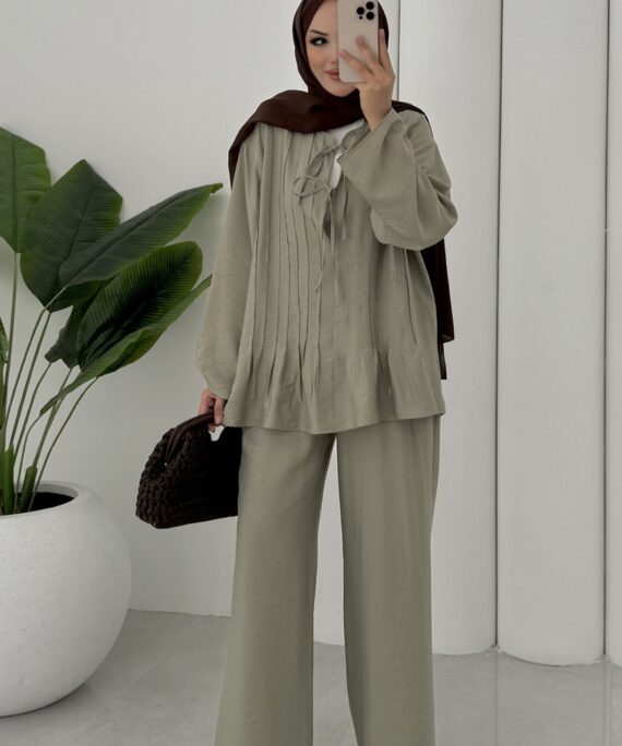 Vool Bağlamalı ASTARLI İkili Takım TK100165 - Haki