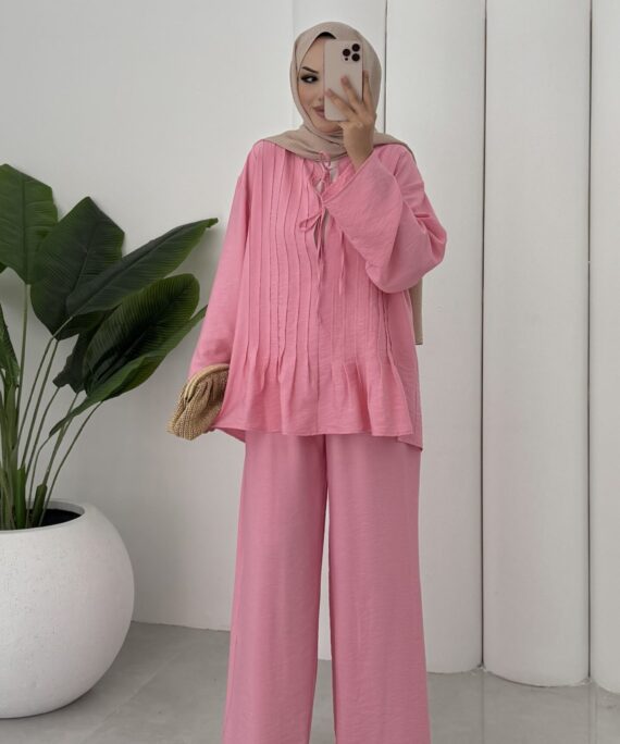 Vool Bağlamalı ASTARLI İkili Takım TK100165 - Pembe