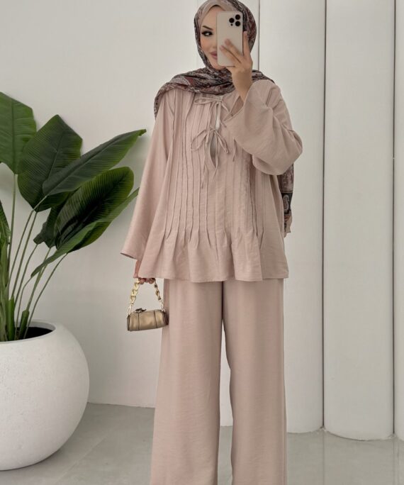 Vool Bağlamalı ASTARLI İkili Takım TK100165 - Bej