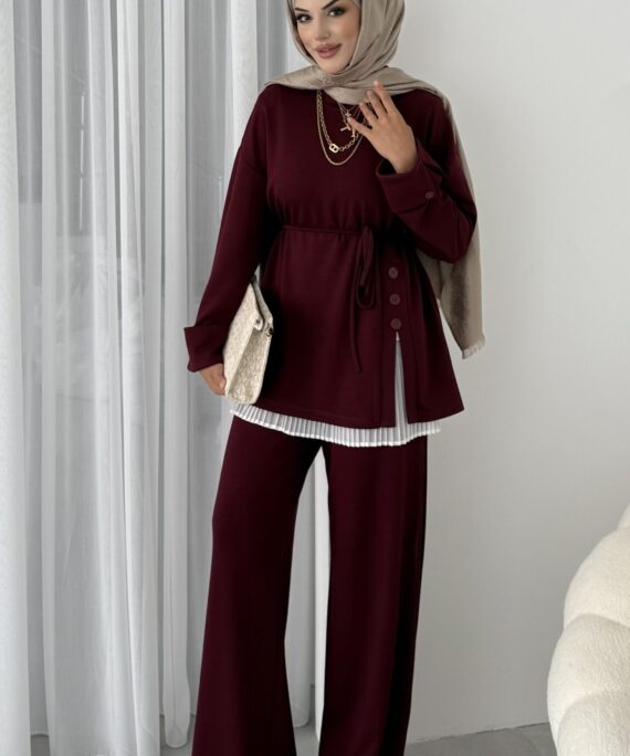 Premium Oysho Düğmeli  İkili Takım TK2968  - Bordo