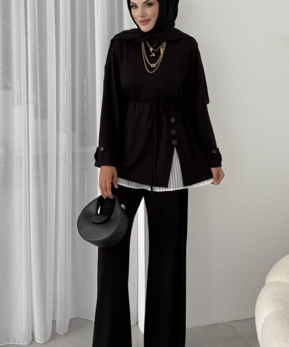 Premium Oysho Düğmeli  İkili Takım TK2968  - Siyah