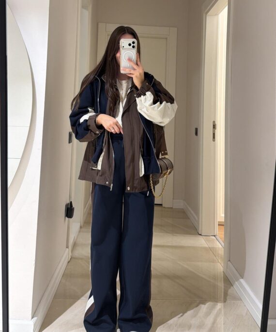 Massimo Kapüşonlu Garnili Takım - Lacivert-Kahve