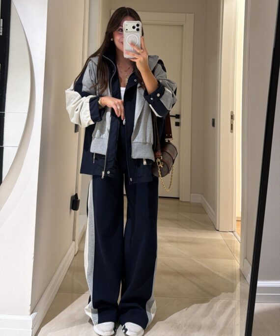 Massimo Kapüşonlu Garnili Takım - Lacivert-Gri