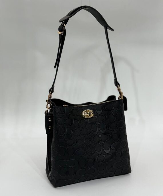 Coach Gofraj baskılı kilitli büzgülü siyah çanta