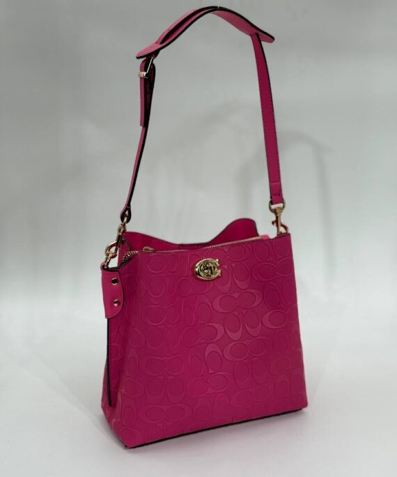 Coach Gofraj baskılı kilitli büzgülü fuşya çanta
