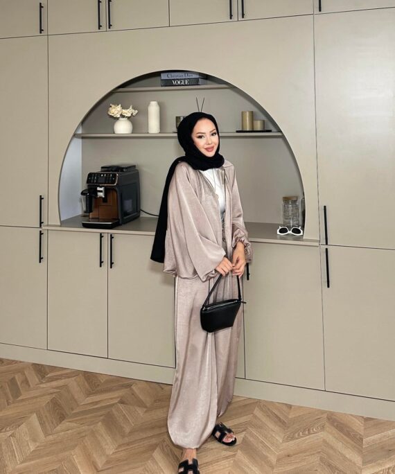 Saten Bomber Ceket Pantolon İkili Takım TK100238  - Vizon