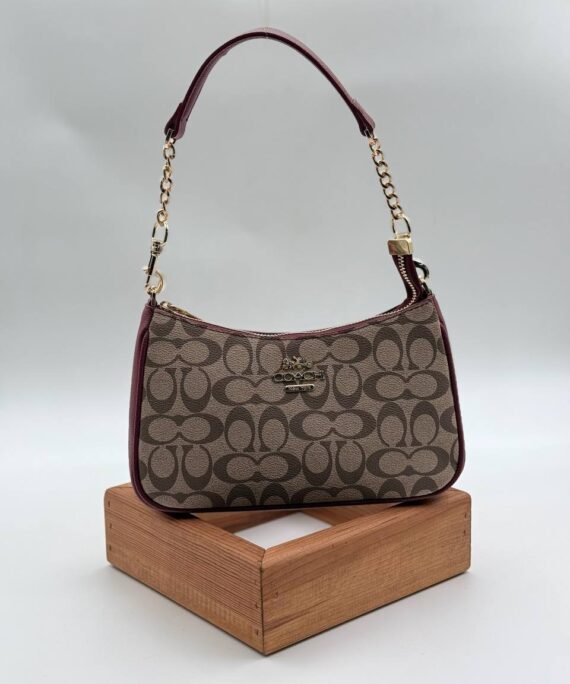 Coach monogram baget bordo vizon çanta