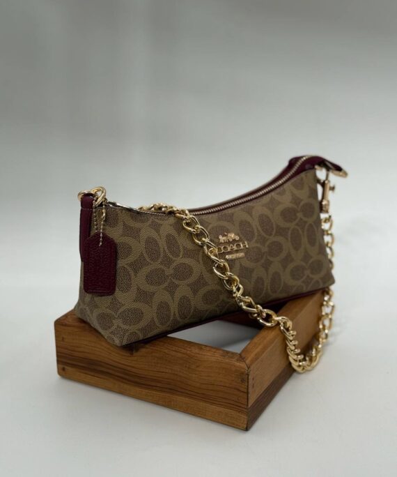 Coach monogram zincirli baget bordo- kum çanta