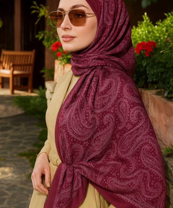 Fısıltı Desen Pamuk İpeksi Şal -452103-Vişne