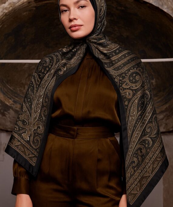 Nakkaş Desen Pamuk İpek Şal-10003-Acı kahve