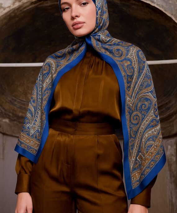 Nakkaş Desen Pamuk İpek Şal-10003-İndigo