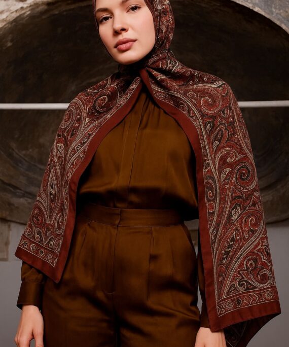 Nakkaş Desen Pamuk İpek Şal-10003-Kiremit