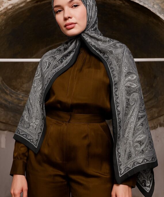 Nakkaş Desen Pamuk İpek Şal-10003-Siyah