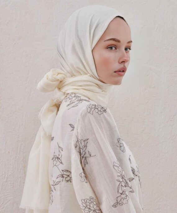 Organic Scarfs Bambu Kraş Şal Modeli -Açik krem