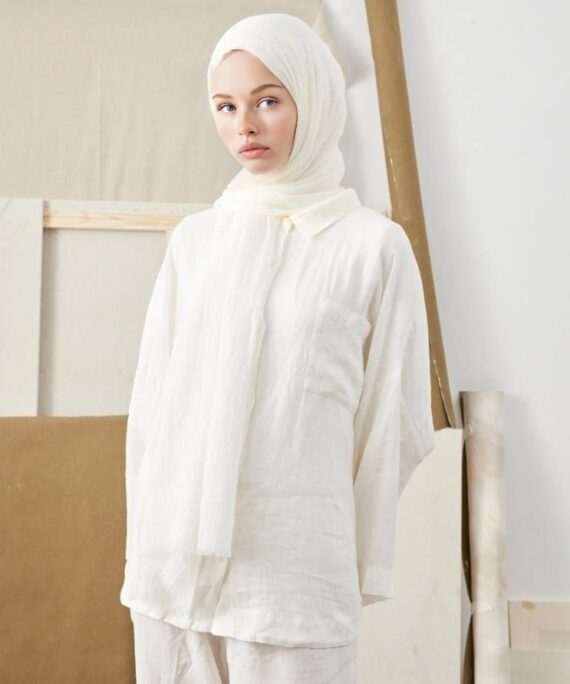 Organic Scarfs Bambu Kraş Şal Modeli - Beyaz