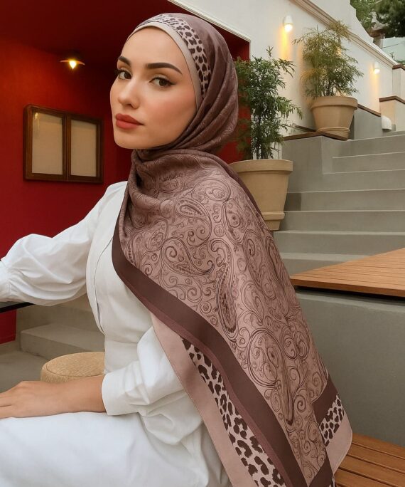 Leopar Detaylı Pamuk İpek Şal-456654-Krem