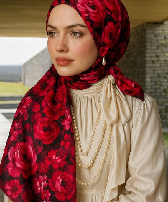 Gül Zarafeti Desen Pamuk İpek Şal-Bordo