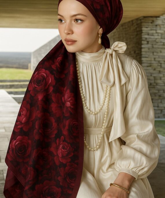 Gül Zarafeti Desen Pamuk İpek Şal-Kırmızı