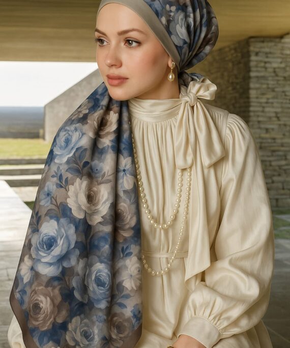 Gül Zarafeti Desen Pamuk İpek Şal-Sütlü kahve