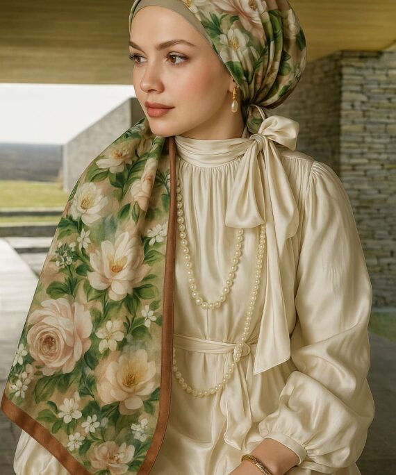 Gül Zarafeti Desen Pamuk İpek Şal-Tarçın