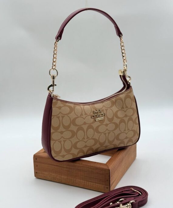 Coach monogram baget bordo camel çanta